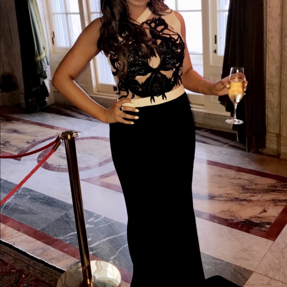 Beautiful black and white evening gown. Made in Lebanon by designer Tarek Sinno